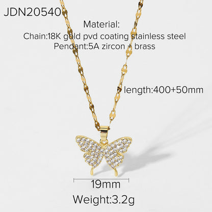 Wholesale Jewelry Butterfly Inlaid Diamond Pendant Stainless Steel Necklace Gooddiy