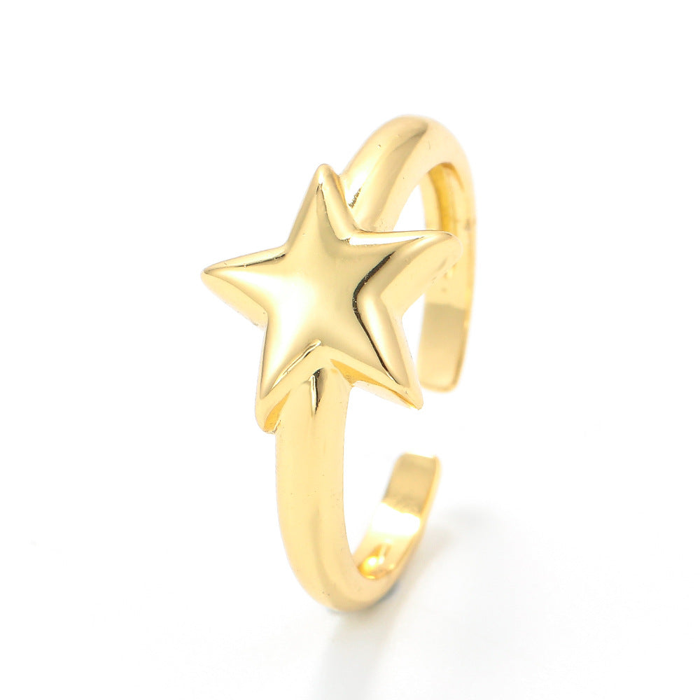 Wholesale Korean Micro-inlaid Five-pointed Star Gold Glossy Opening Ring Gooddiy