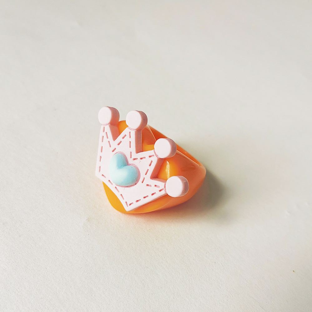 Wholesale  Cartoon Crown Cute Little Yellow Duck Cloud Multi-color Resin Ring