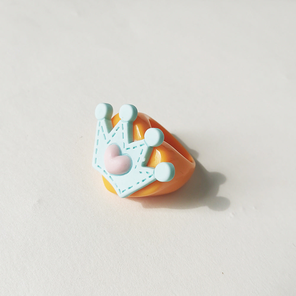 Wholesale  Cartoon Crown Cute Little Yellow Duck Cloud Multi-color Resin Ring