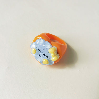 Wholesale  Cartoon Crown Cute Little Yellow Duck Cloud Multi-color Resin Ring