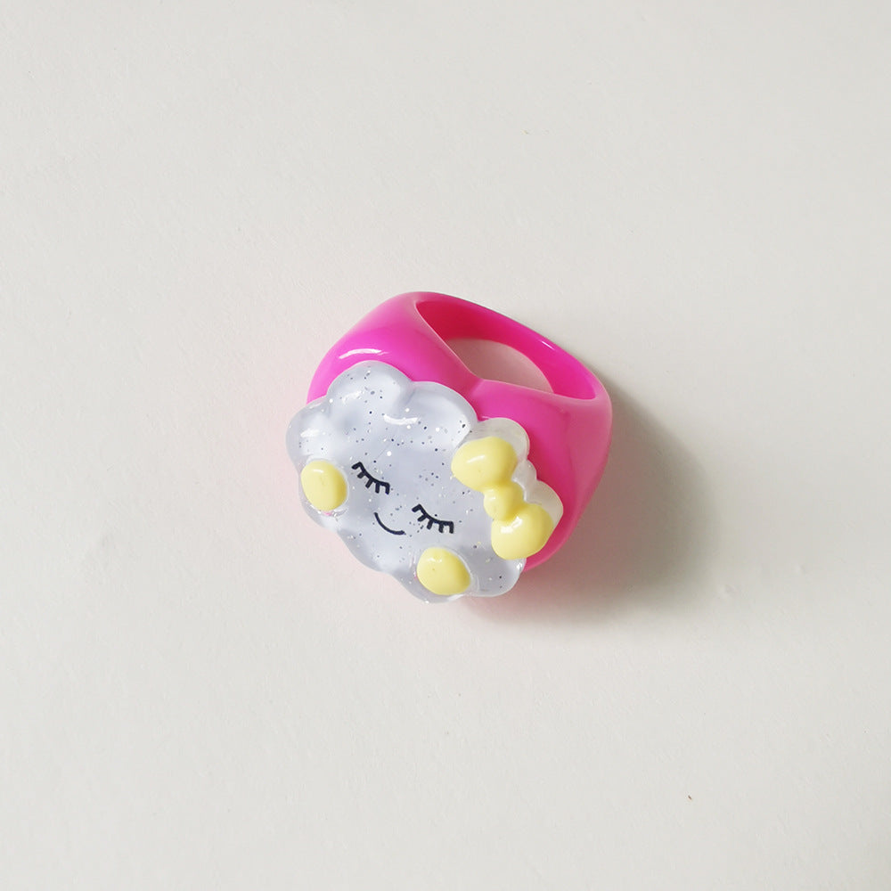 Wholesale  Cartoon Crown Cute Little Yellow Duck Cloud Multi-color Resin Ring