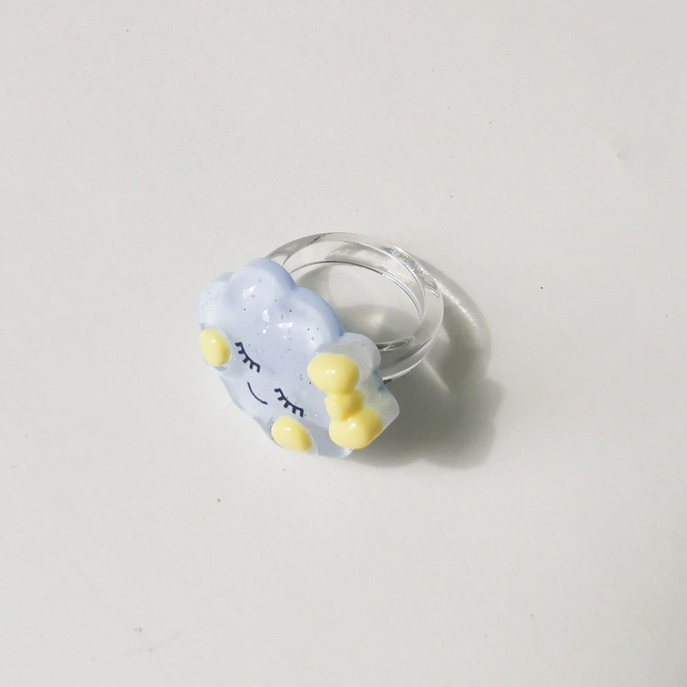 Wholesale  Cartoon Crown Cute Little Yellow Duck Cloud Multi-color Resin Ring