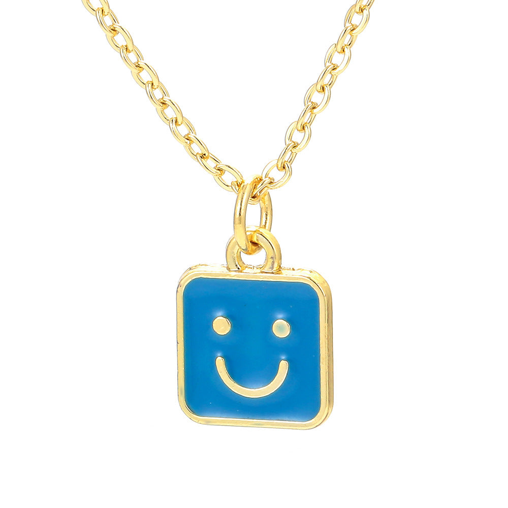 Wholesale Jewelry Square Shape Smile Face Drop Pendant Copper Necklace Gooddiy