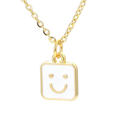 Wholesale Jewelry Square Shape Smile Face Drop Pendant Copper Necklace Gooddiy