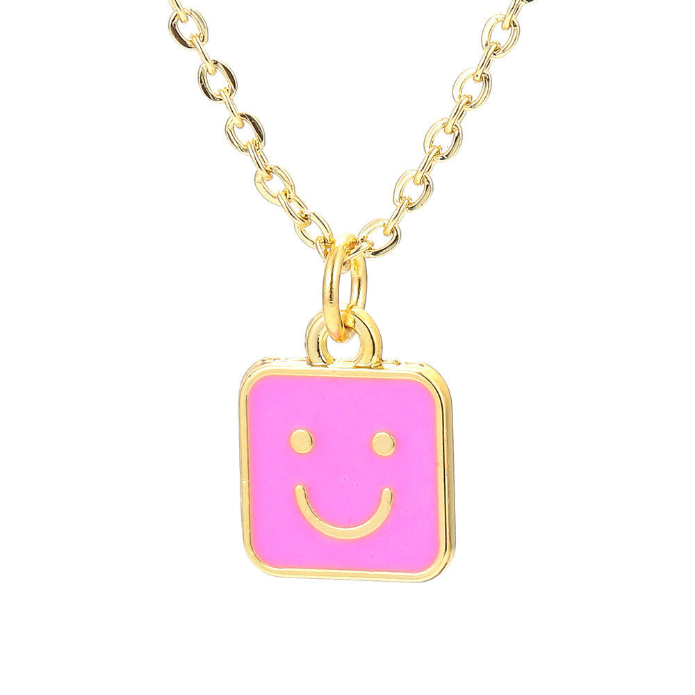 Wholesale Jewelry Square Shape Smile Face Drop Pendant Copper Necklace Gooddiy