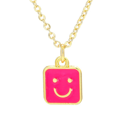 Wholesale Jewelry Square Shape Smile Face Drop Pendant Copper Necklace Gooddiy