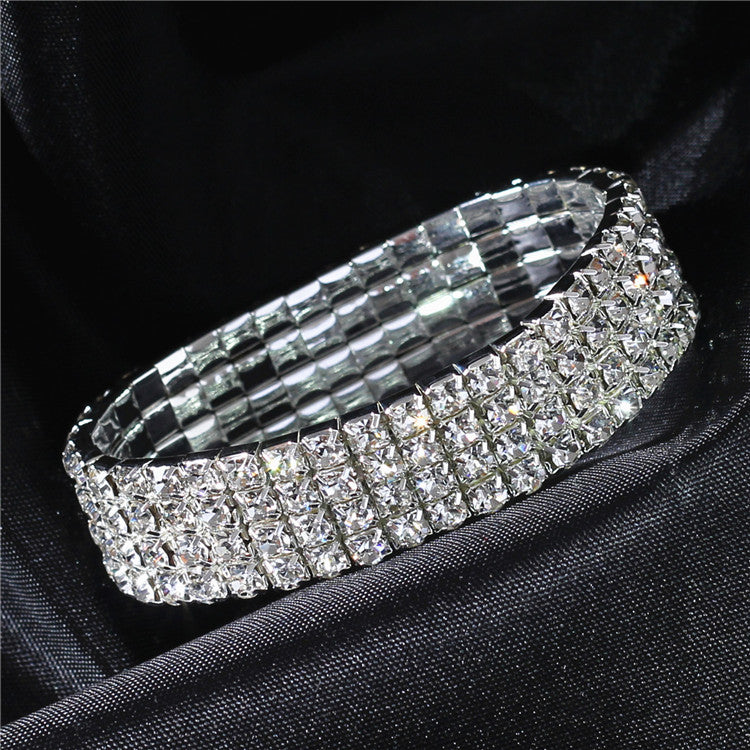 Simple Style Shiny Geometric Artificial Diamond Metal Wholesale Four-Layer Elastic Bracelet Tennis Bracelet