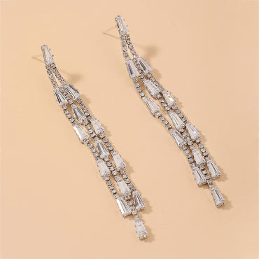 Wholesale Fashion Inlaid Rhinestone Zircon Tassel Long Earrings Gooddiy