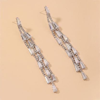 Wholesale Fashion Inlaid Rhinestone Zircon Tassel Long Earrings Gooddiy