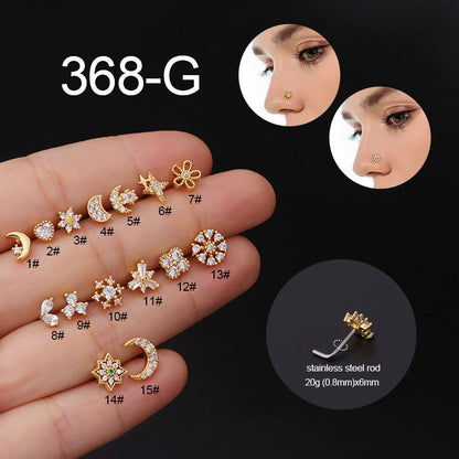 Wholesale Jewelry Moon Star Flower Shape Inlaid Zircon Stainless Steel Nose Ring Gooddiy