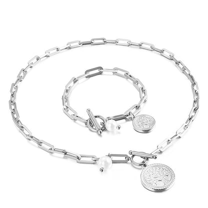 European And American New Normcore Ins Trendy Special-interest Design Pearl Titanium Steel Women's Christmas Tree Bracelet And Necklace Set