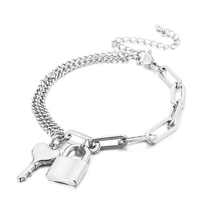 Simple Creative Stainless Steel Thick Chain Key Lock Irregular Bracelet Wholesale Gooddiy