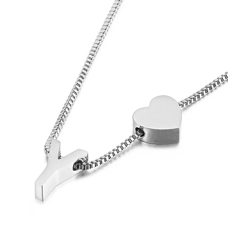 Europe And America Cross Border New Fashion All-match Peach Heart 26 Letters Love Letter Titanium Steel Necklace Supply Wholesale