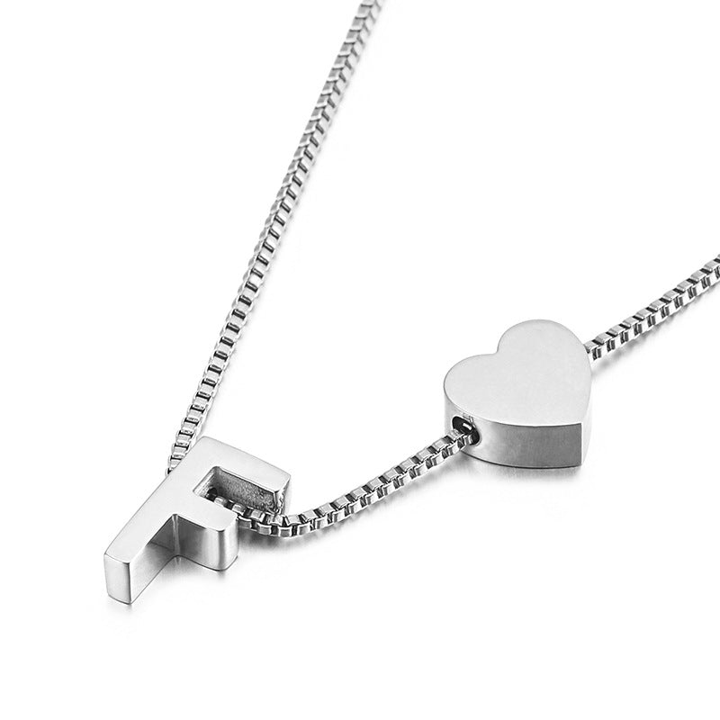 Europe And America Cross Border New Fashion All-match Peach Heart 26 Letters Love Letter Titanium Steel Necklace Supply Wholesale