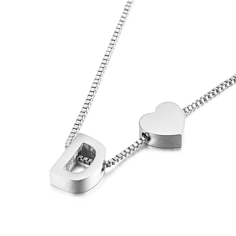 Europe And America Cross Border New Fashion All-match Peach Heart 26 Letters Love Letter Titanium Steel Necklace Supply Wholesale