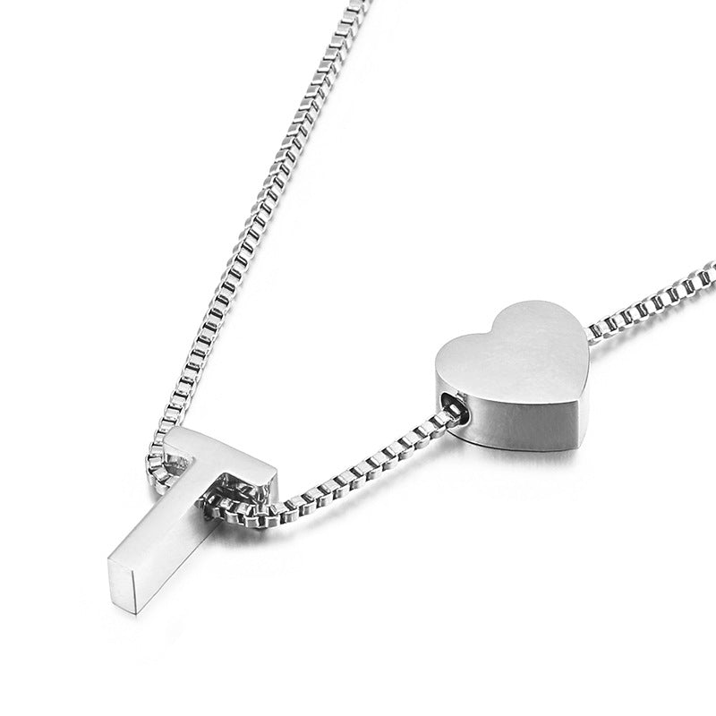 Europe And America Cross Border New Fashion All-match Peach Heart 26 Letters Love Letter Titanium Steel Necklace Supply Wholesale