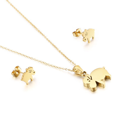 Korea Fashion Simple Little Elephant Stainless Steel Jewelry Set Wholesale Gooddiy