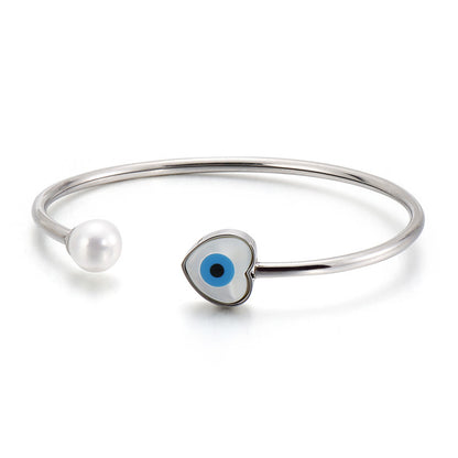 New Simple Devil's Eye Heart Pearls Stainless Steel Bracelet Wholesale Gooddiy