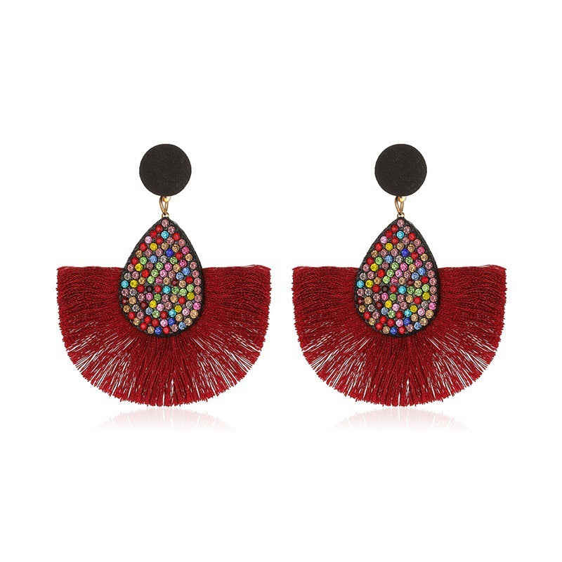 Bohemian Sector Cloth Artificial Gemstones Earrings