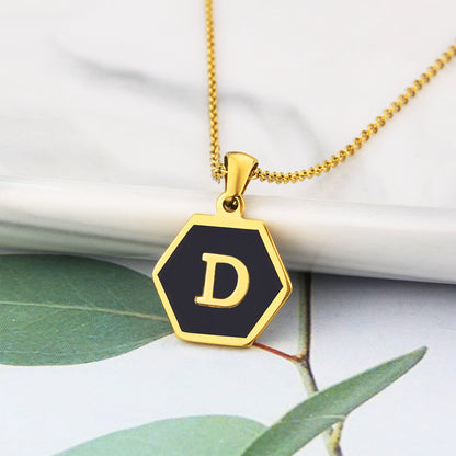 Wholesale Jewelry Simple Hexagon 26 Letter Pendant Stainless Steel Necklace Gooddiy