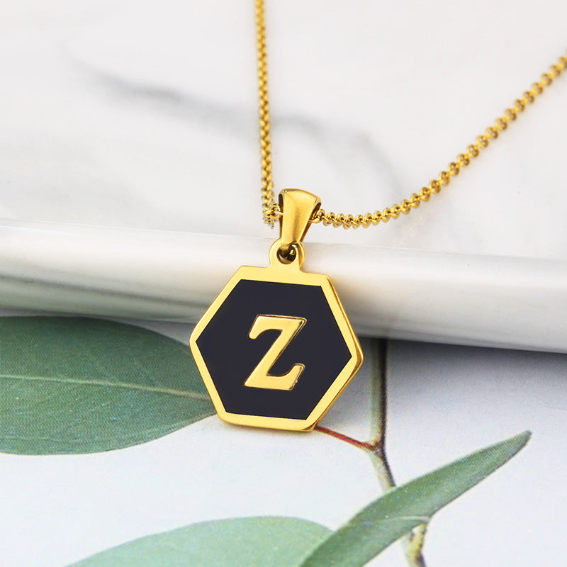 Wholesale Jewelry Simple Hexagon 26 Letter Pendant Stainless Steel Necklace Gooddiy