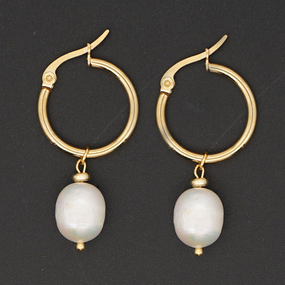 Simple Pearl Stainless Steel Circle Earrings Wholesale Gooddiy