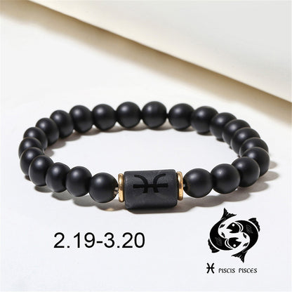 Wholesale Jewelry 12 Constellation Pattern Black Frosted Agate Beaded Bracelet Gooddiy