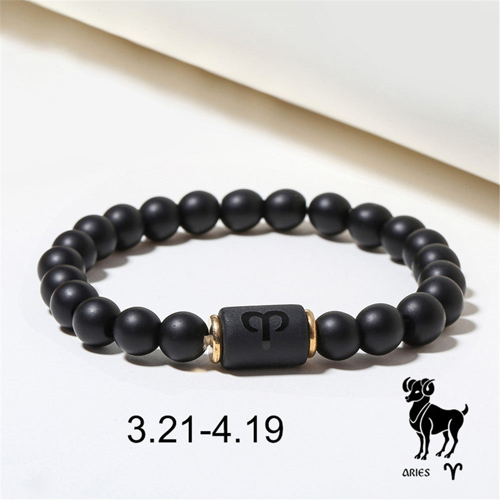 Wholesale Jewelry 12 Constellation Pattern Black Frosted Agate Beaded Bracelet Gooddiy