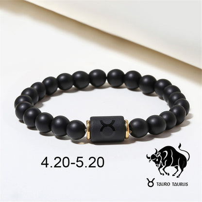 Wholesale Jewelry 12 Constellation Pattern Black Frosted Agate Beaded Bracelet Gooddiy