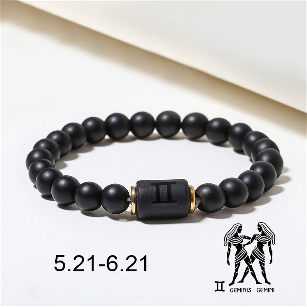 Wholesale Jewelry 12 Constellation Pattern Black Frosted Agate Beaded Bracelet Gooddiy