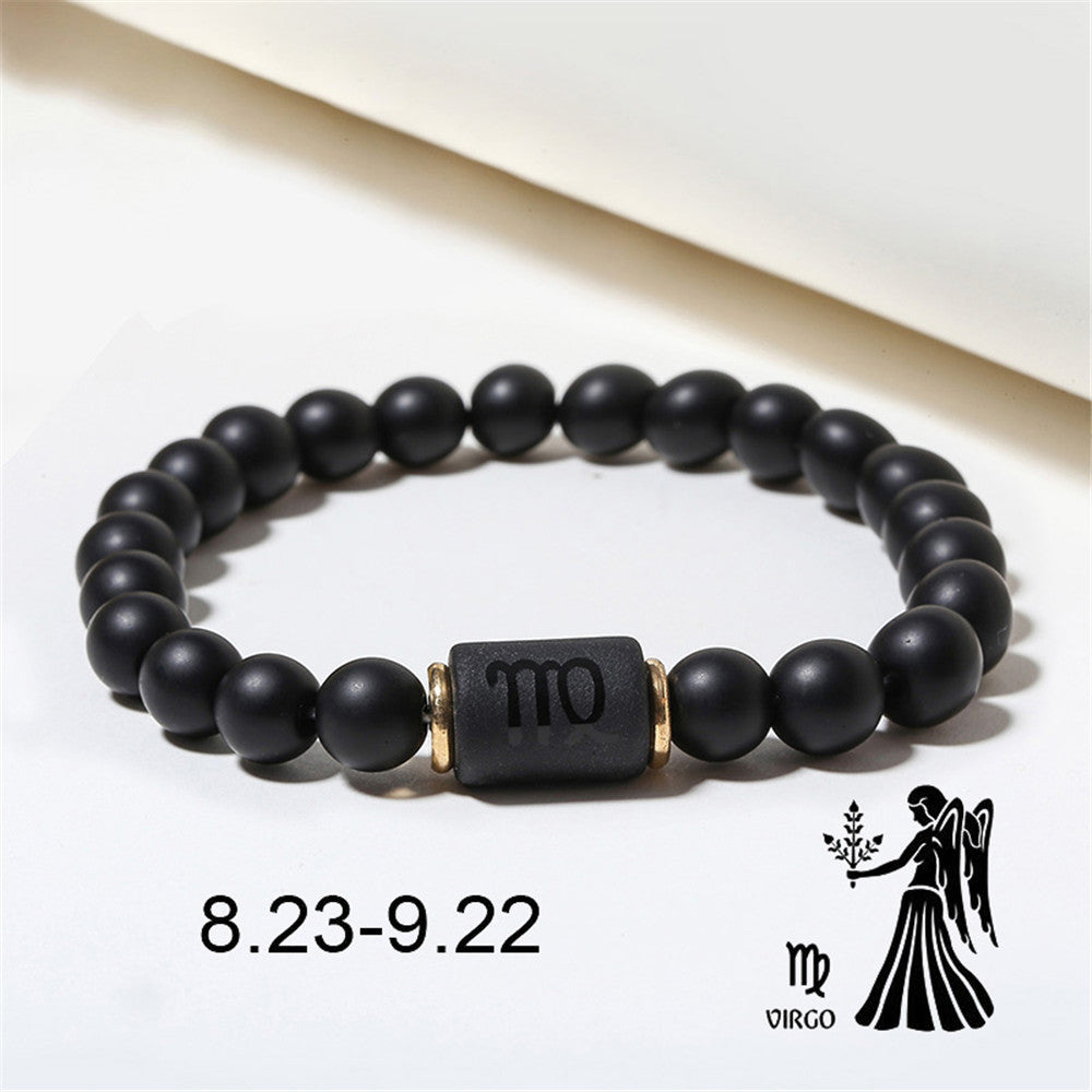 Wholesale Jewelry 12 Constellation Pattern Black Frosted Agate Beaded Bracelet Gooddiy