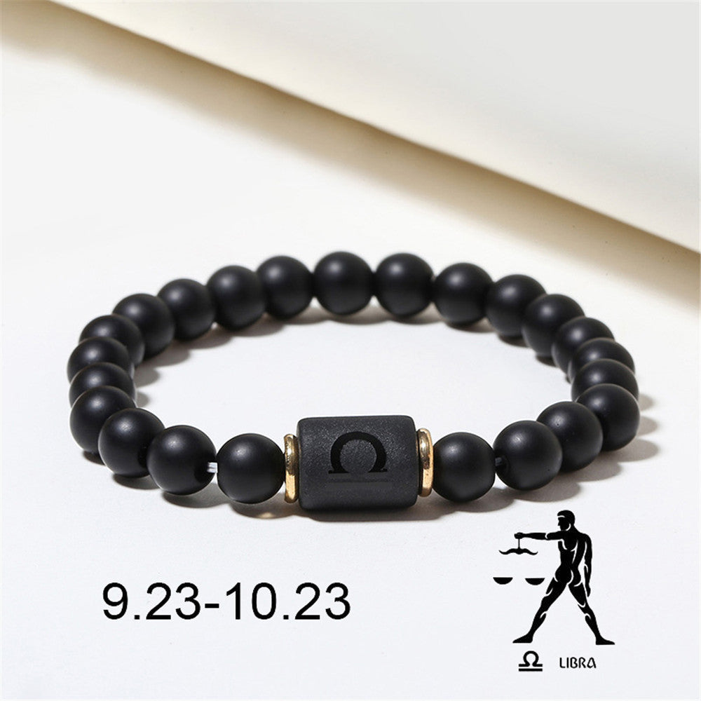 Wholesale Jewelry 12 Constellation Pattern Black Frosted Agate Beaded Bracelet Gooddiy