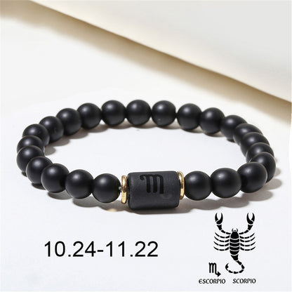 Wholesale Jewelry 12 Constellation Pattern Black Frosted Agate Beaded Bracelet Gooddiy