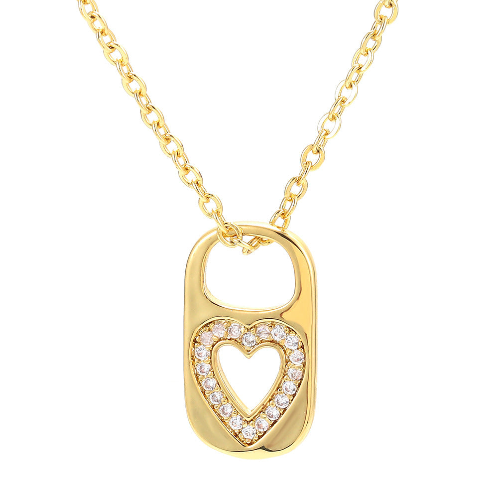 Retro Hollow Lock Heart Micro-inlaid Zircon Copper Necklace Wholesale Gooddiy