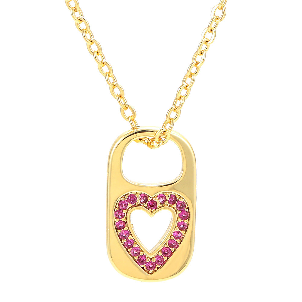 Retro Hollow Lock Heart Micro-inlaid Zircon Copper Necklace Wholesale Gooddiy