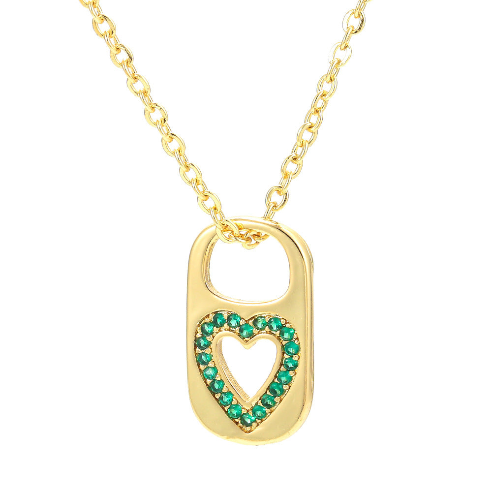 Retro Hollow Lock Heart Micro-inlaid Zircon Copper Necklace Wholesale Gooddiy