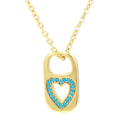 Retro Hollow Lock Heart Micro-inlaid Zircon Copper Necklace Wholesale Gooddiy