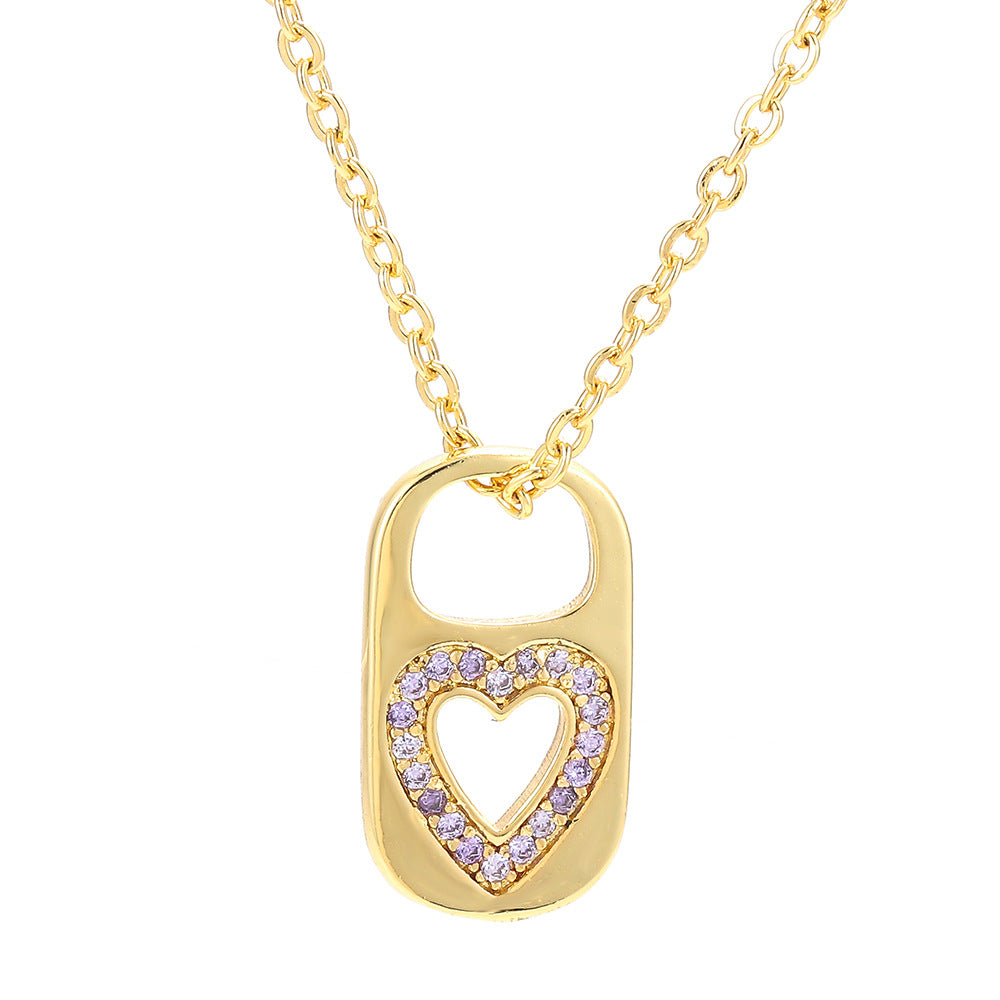 Retro Hollow Lock Heart Micro-inlaid Zircon Copper Necklace Wholesale Gooddiy