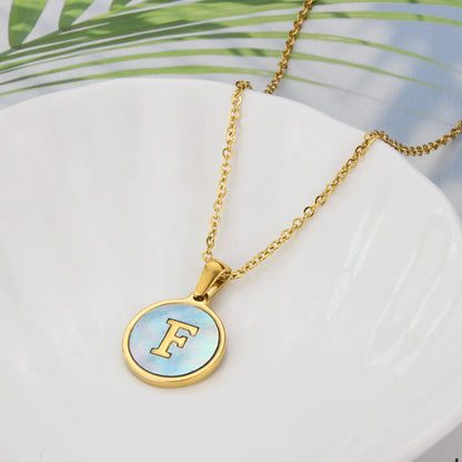 Simple Style Letter Titanium Steel Plating Inlaid Shell Necklace