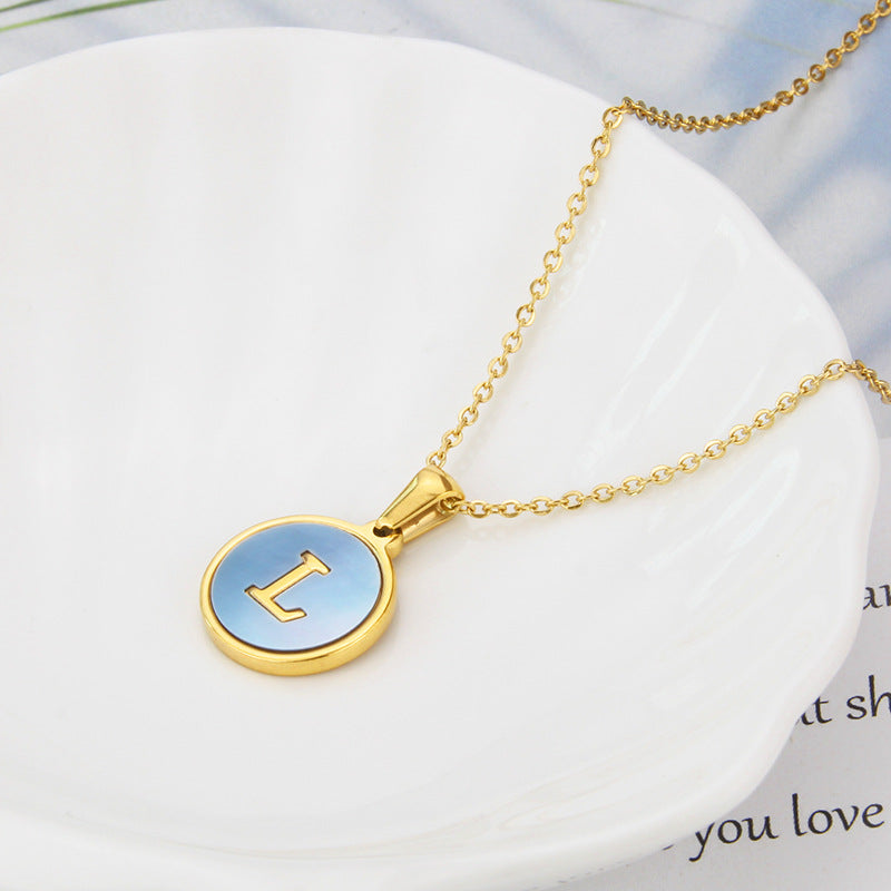 Simple Style Letter Titanium Steel Plating Inlaid Shell Necklace