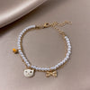 Simple Double Pearl Dream Catcher Pendant Crystal Bracelet