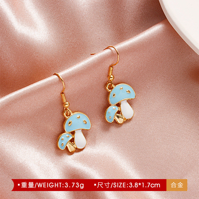 Europe And America Creative Fun Mushroom Earrings For Women Ins Style Cute Colorful Oil Necklace Small Mushroom Earrings Earrings Popular Sale