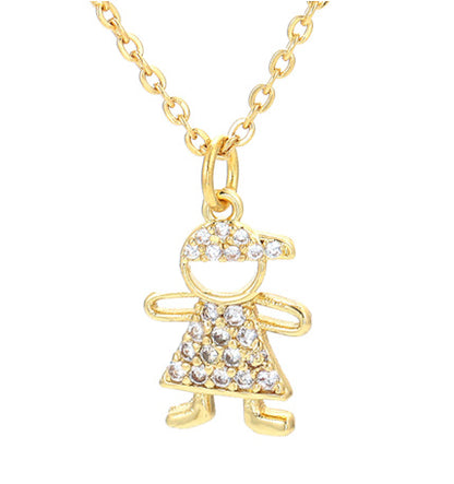 Retro Micro-inlaid Zircon Boy Girl Pendant Copper Necklace Wholesale Gooddiy