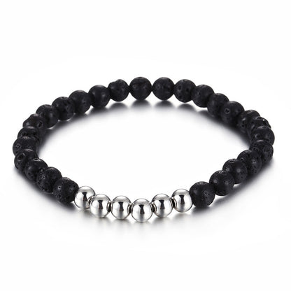 New Black Volcanic Rock Bracelet Steel Ball Wristband Bracelet Factory Wholesale