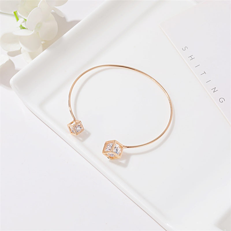 New Bracelet Gooddiy Wholesale Simple Metal Square Bracelet Temperament Zircon Geometric Opening Bracelet