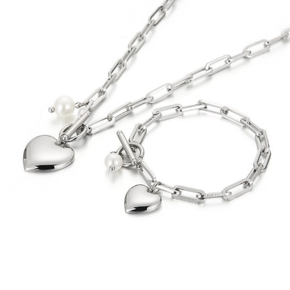 Fashion Stainless Steel Peach Heart Ot Buckle Necklace Bracelet Set Wholesale Gooddiy