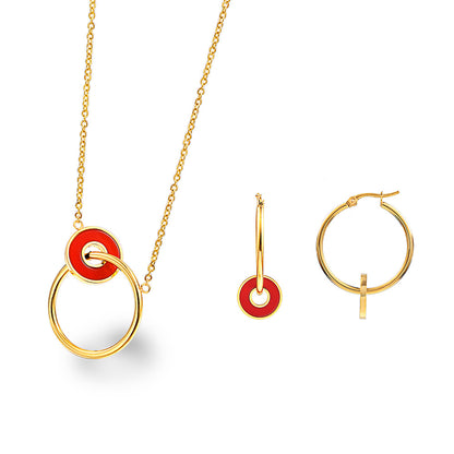 18k Gold-plated Double Circle Necklace Earrings Titanium Steel Set Wholesale Gooddiy