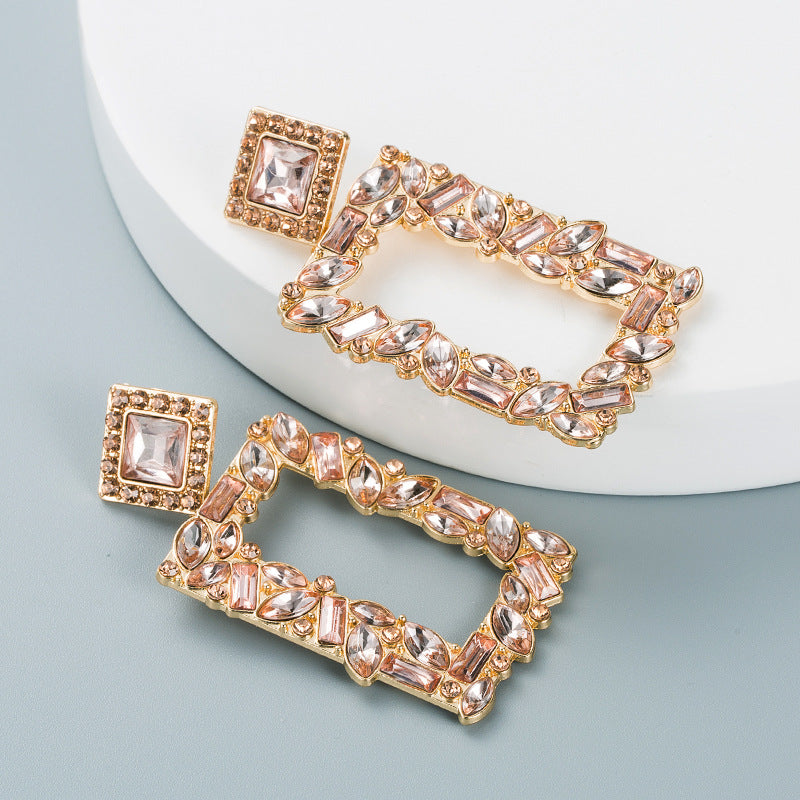 Fashion Geometric Diamond Alloy Artificial Gemstones Earrings