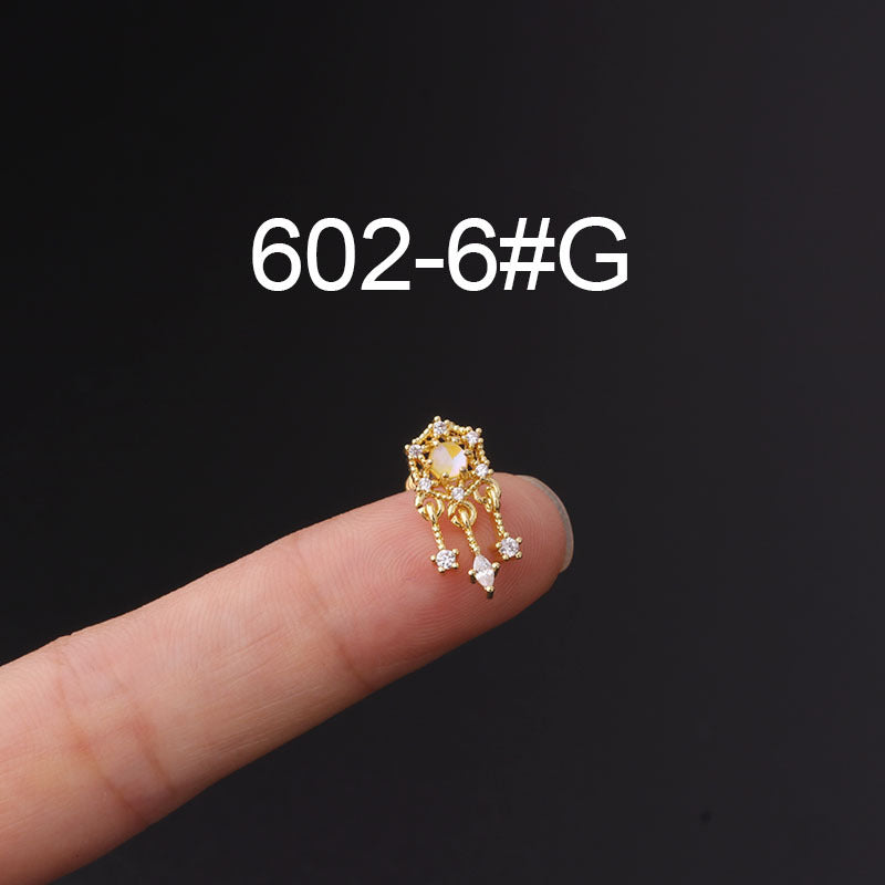 Korean Fashion Inlaid Color Zircon Fine Needle Stainless Steel Ear Studs Wholesale Gooddiy